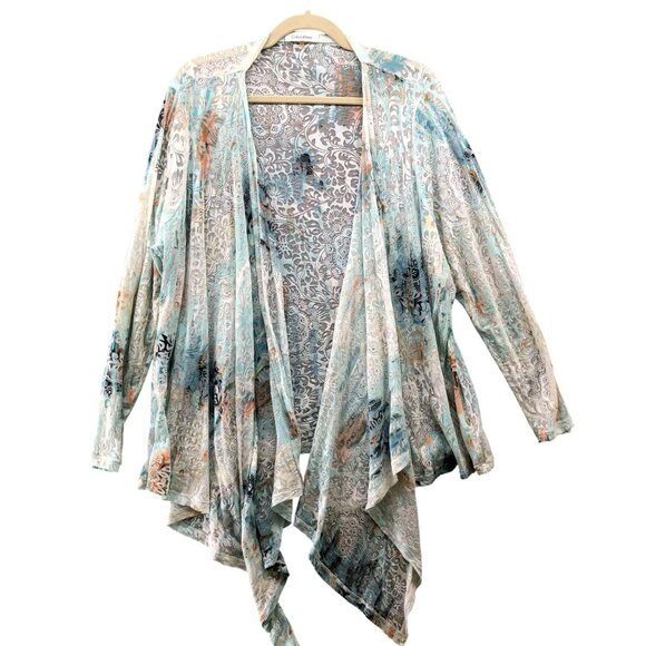 Calvin Klein Sweaters - Calvin Klein Cardigan Womens 1X Lightweight Jacquard Paisley Print Beaded Open